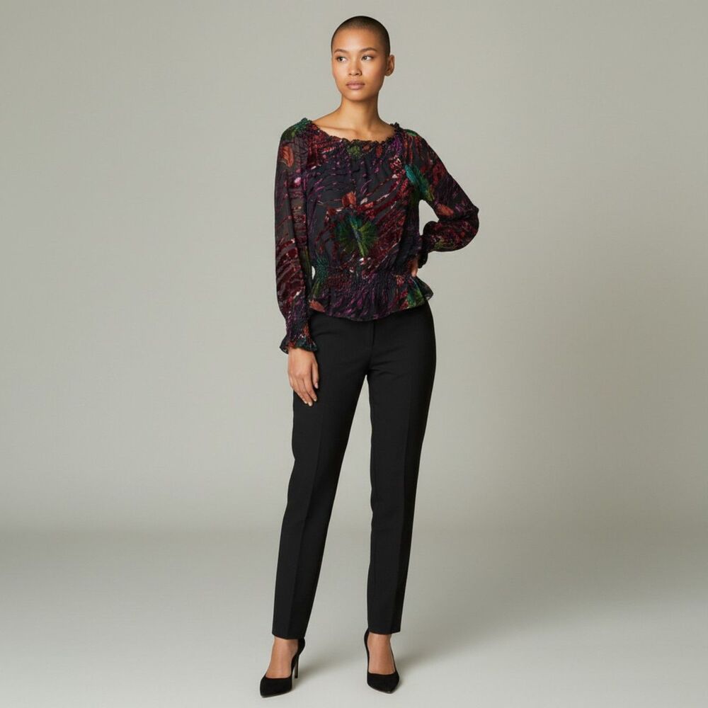 Nygard Velvet Burnout Top Blouse Womens 6P NEW Sheer Peplum Boho
